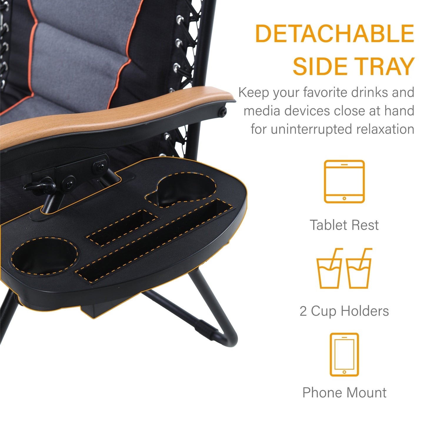 Fauteuil de salon surdimensionné XL rembourré à gravité zéro, accoudoirs larges, inclinable et réglable avec porte-gobelet - N/A