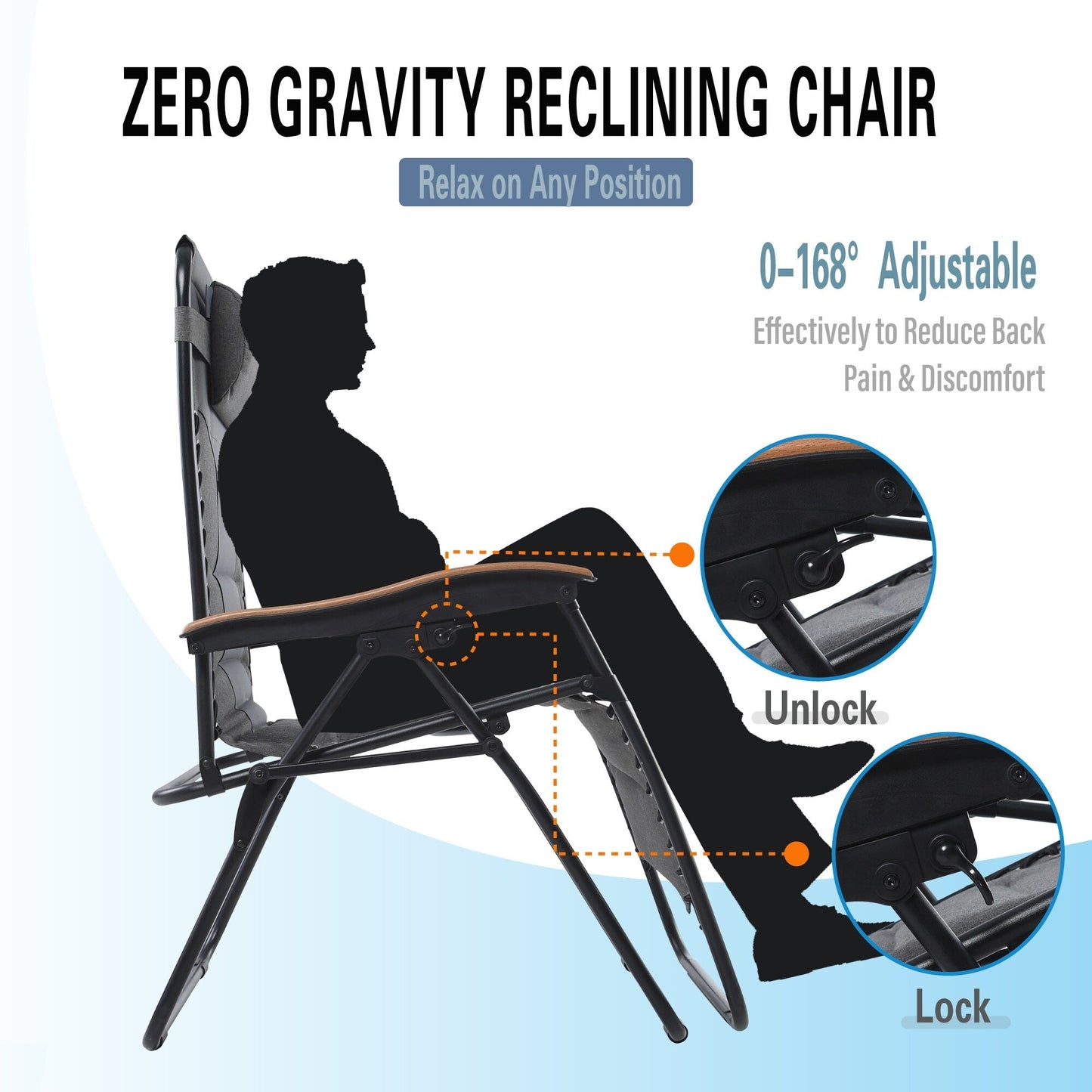 Fauteuil de salon surdimensionné XL rembourré à gravité zéro, accoudoirs larges, inclinable et réglable avec porte-gobelet - N/A