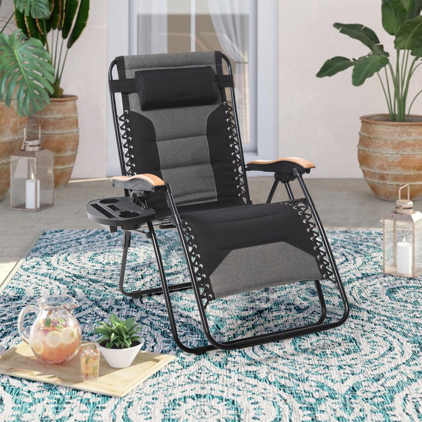 Fauteuil de salon surdimensionné XL rembourré à gravité zéro, accoudoirs larges, inclinable et réglable avec porte-gobelet - N/A