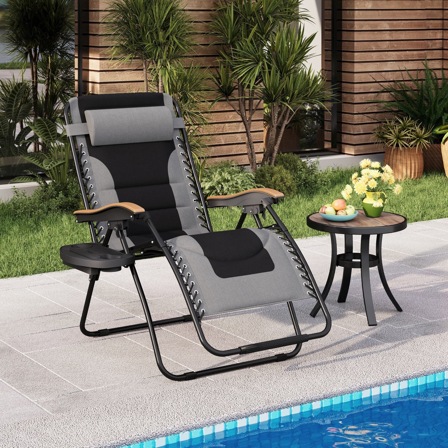 Fauteuil de salon surdimensionné XL rembourré à gravité zéro, accoudoirs larges, inclinable et réglable avec porte-gobelet - N/A