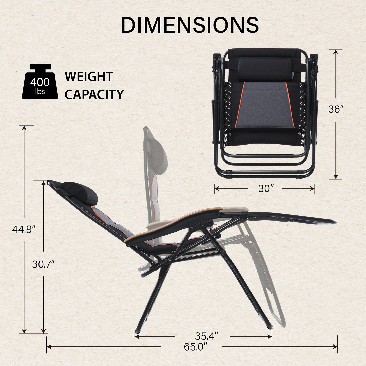 Fauteuil de salon surdimensionné XL rembourré à gravité zéro, accoudoirs larges, inclinable et réglable avec porte-gobelet - N/A