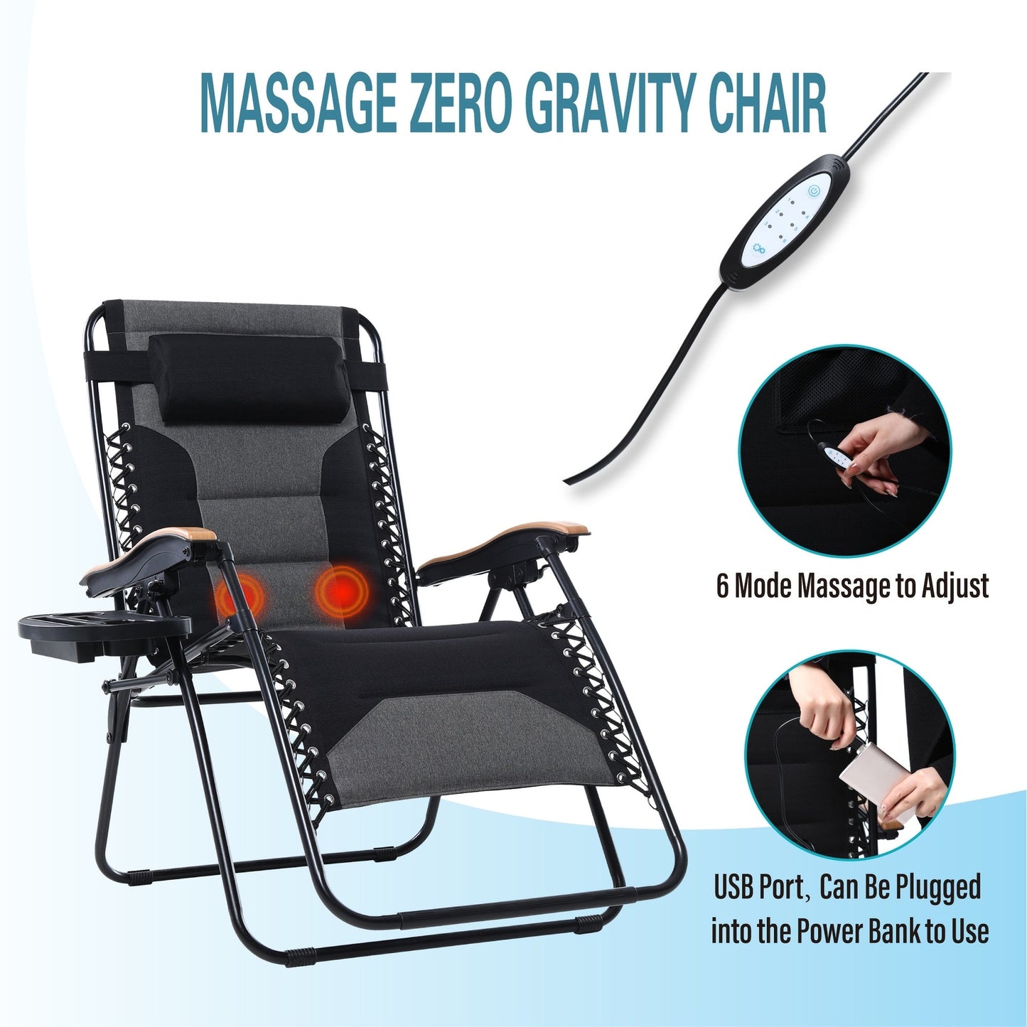 Fauteuil de salon surdimensionné XL rembourré à gravité zéro, accoudoirs larges, inclinable et réglable avec porte-gobelet - N/A