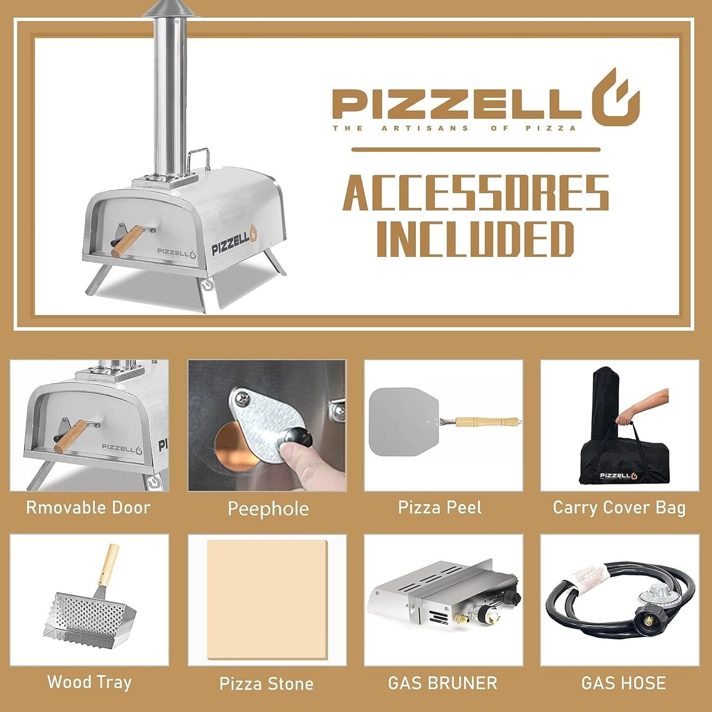 Multi-Fuel Outdoor Pizza Oven Stonebaked Pizza Maker with Gas Burner & Wood Box - 12 inch