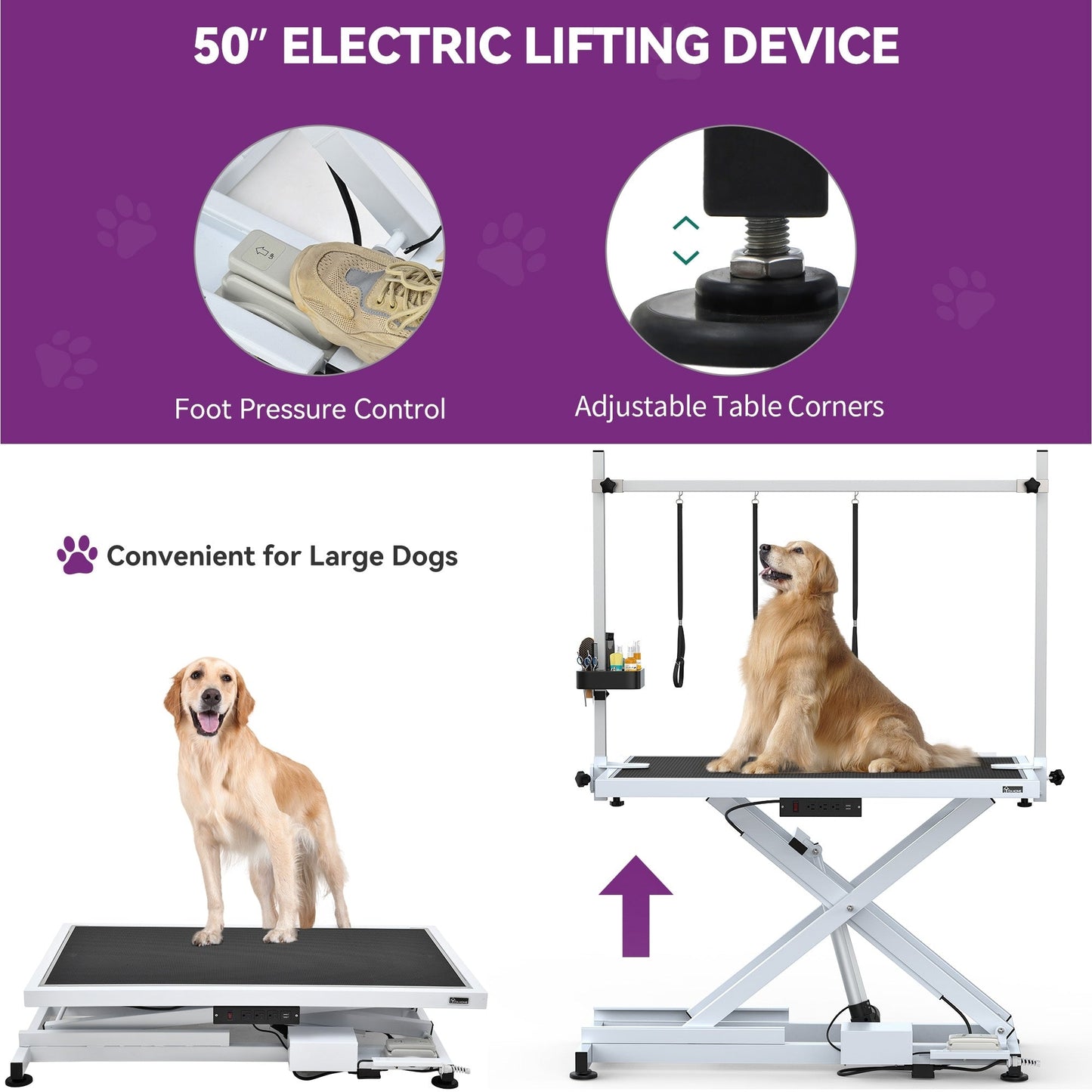 Table de toilettage électrique professionnelle pour grands chiens, robuste, avec bras en aluminium, 50 po de largeur