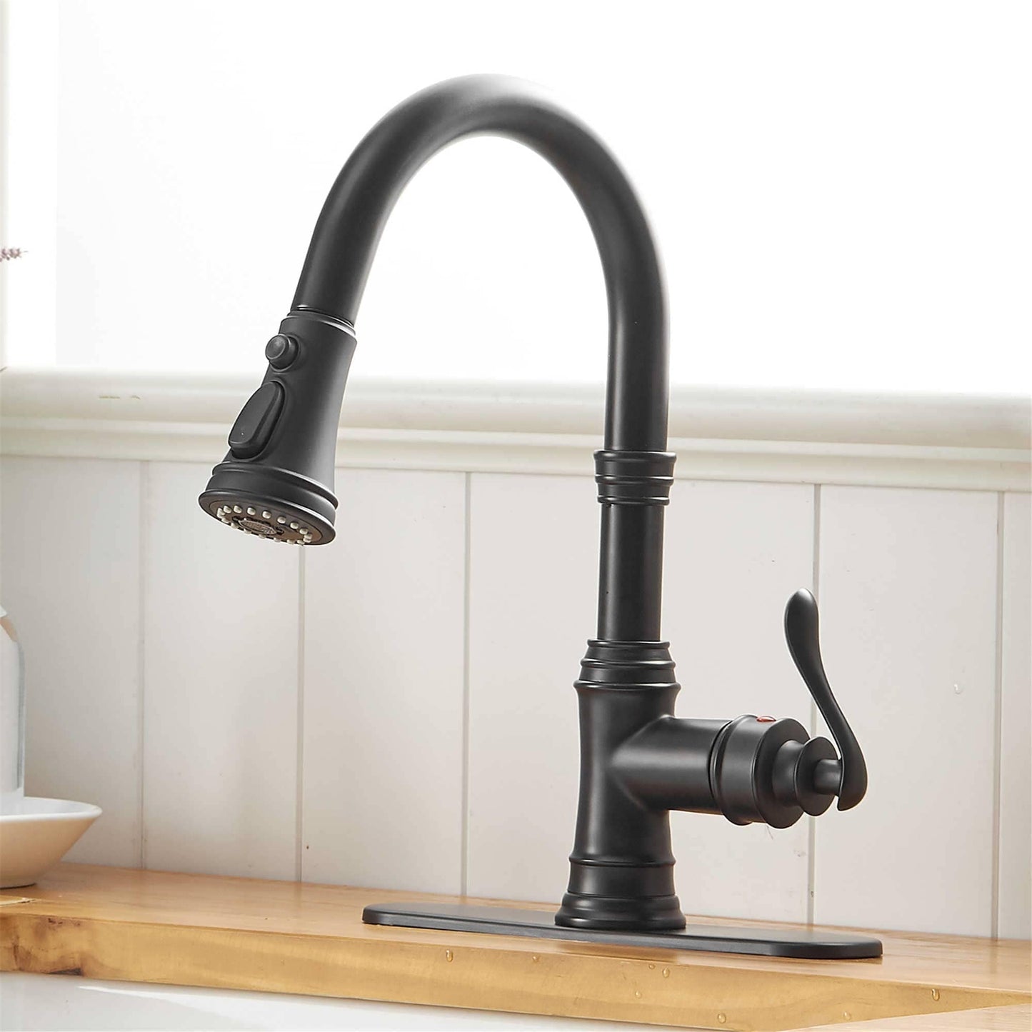 Robinet de cuisine à tirette, poignée unique, robinet d'évier de cuisine moderne à un trou avec douchette extractible, robinet de lavabo avec plaque de pont