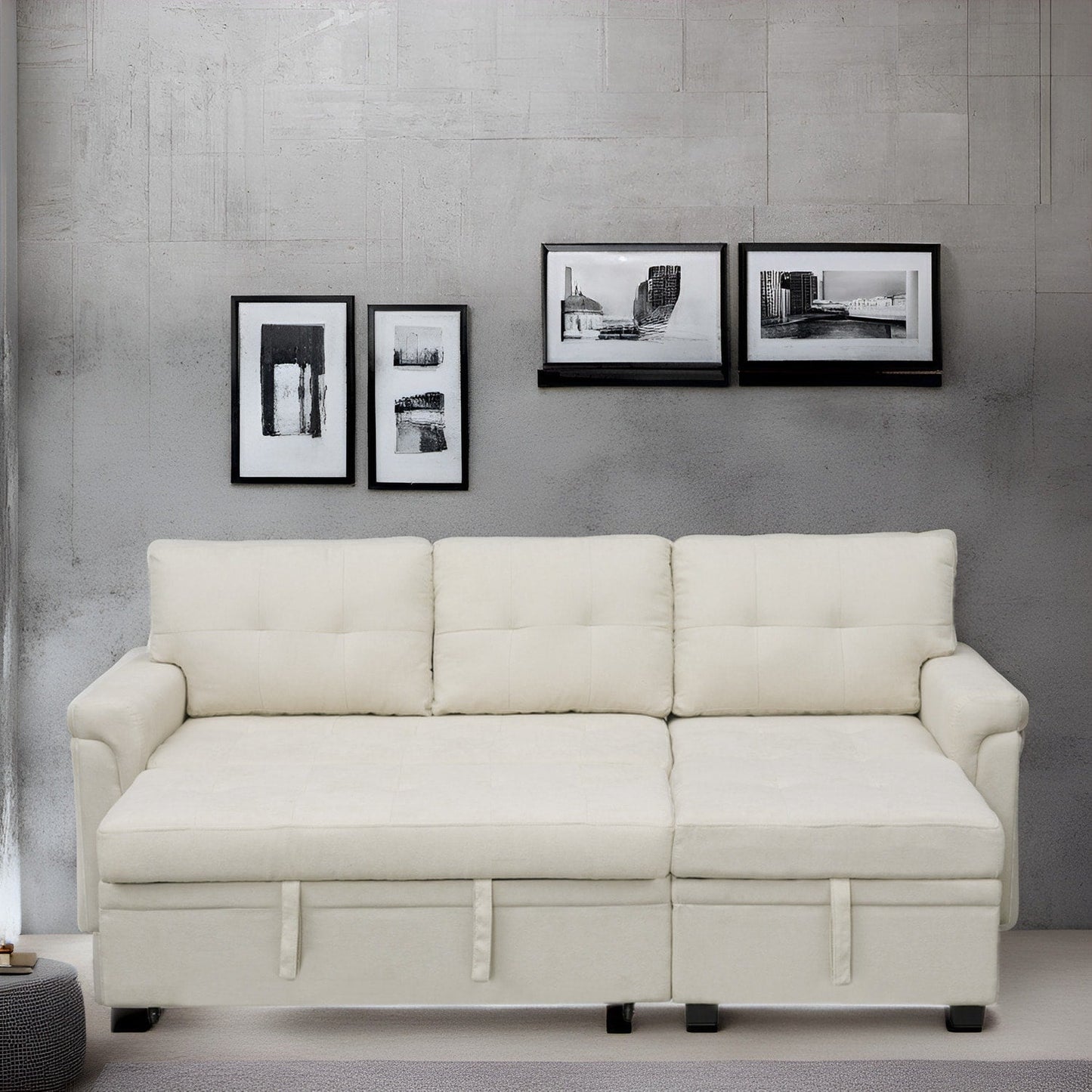 Canapé sectionnel réversible avec lit gigogne, méridienne avec rangement dissimulé, pieds durables,