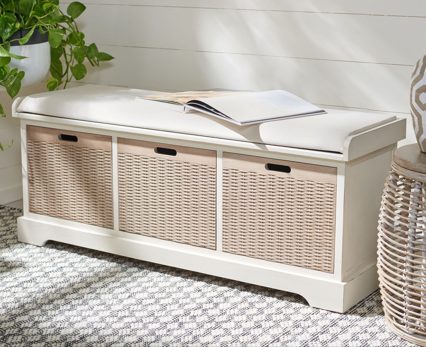Banc de rangement à 3 tiroirs avec coussins SAFAVIEH Fiorello - 47,3 L x 15 L x 19 H - 47 L x 15 P x 19 H