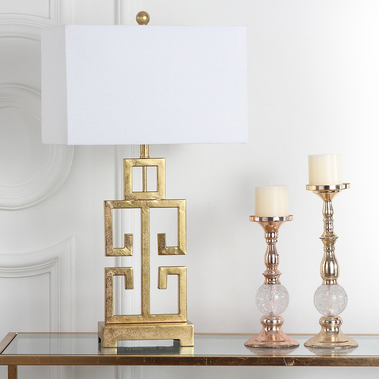 Lampe de table Chantelle de SAFAVIEH Lighting, 29 pouces, finition or antique grecque (lot de 2) - 16 L x 9 P x 29 H