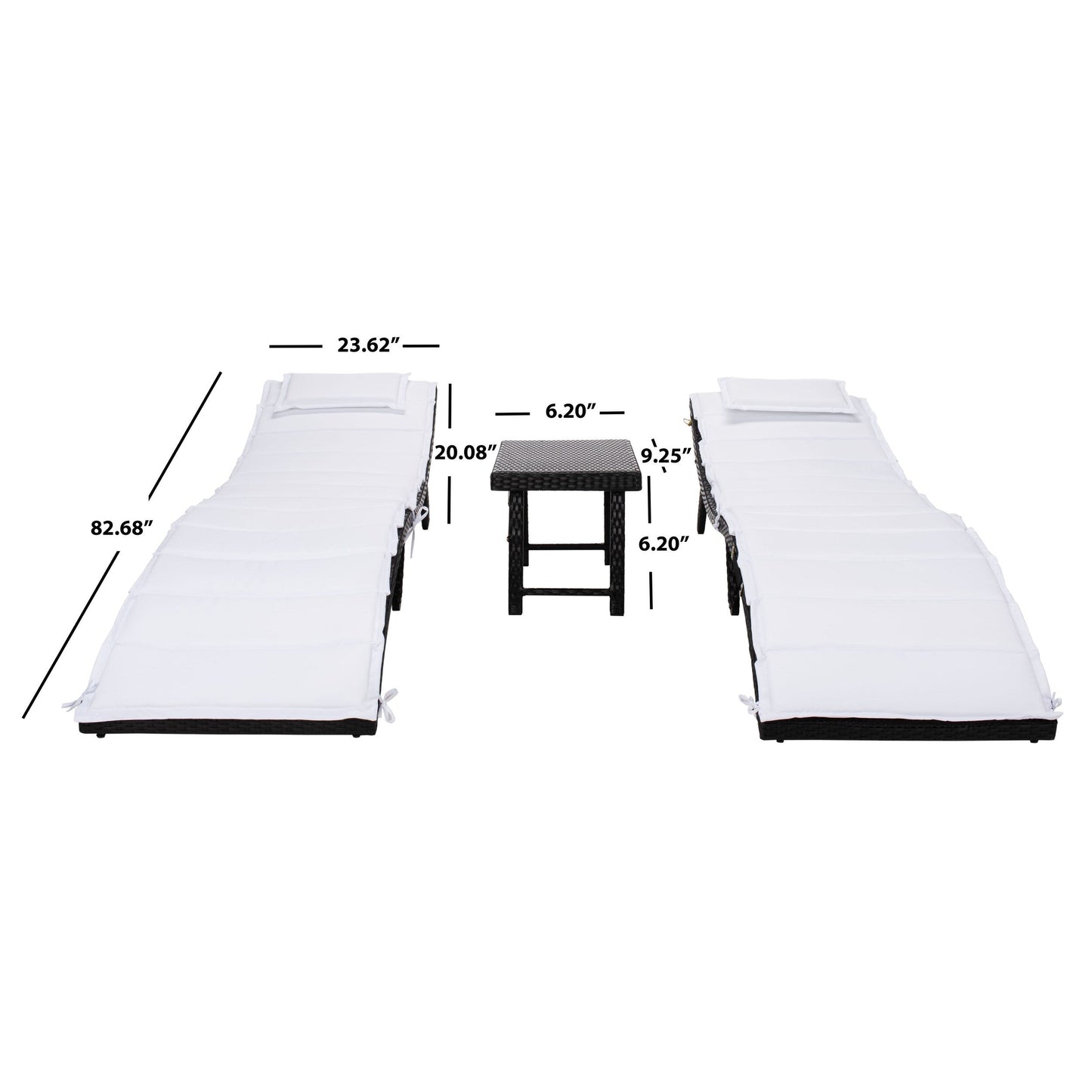 Ensemble de chaises longues d'extérieur Blaguna 3 pièces SAFAVIEH - 83 L x 20 P x 24 H