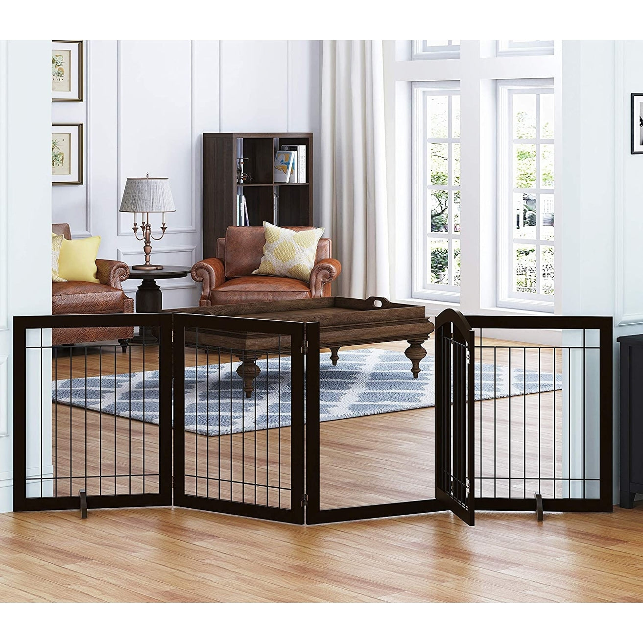 Barrière pour chien SPIRICH extra large de 96 pouces et haute de 30 pouces avec porte de passage, barrière pour animaux de compagnie autoportante en fil de fer, clôture de sécurité pour chiots