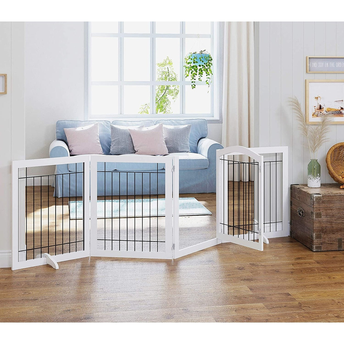 Barrière pour chien SPIRICH extra large de 96 pouces et haute de 30 pouces avec porte de passage, barrière pour animaux de compagnie autoportante en fil de fer, clôture de sécurité pour chiots