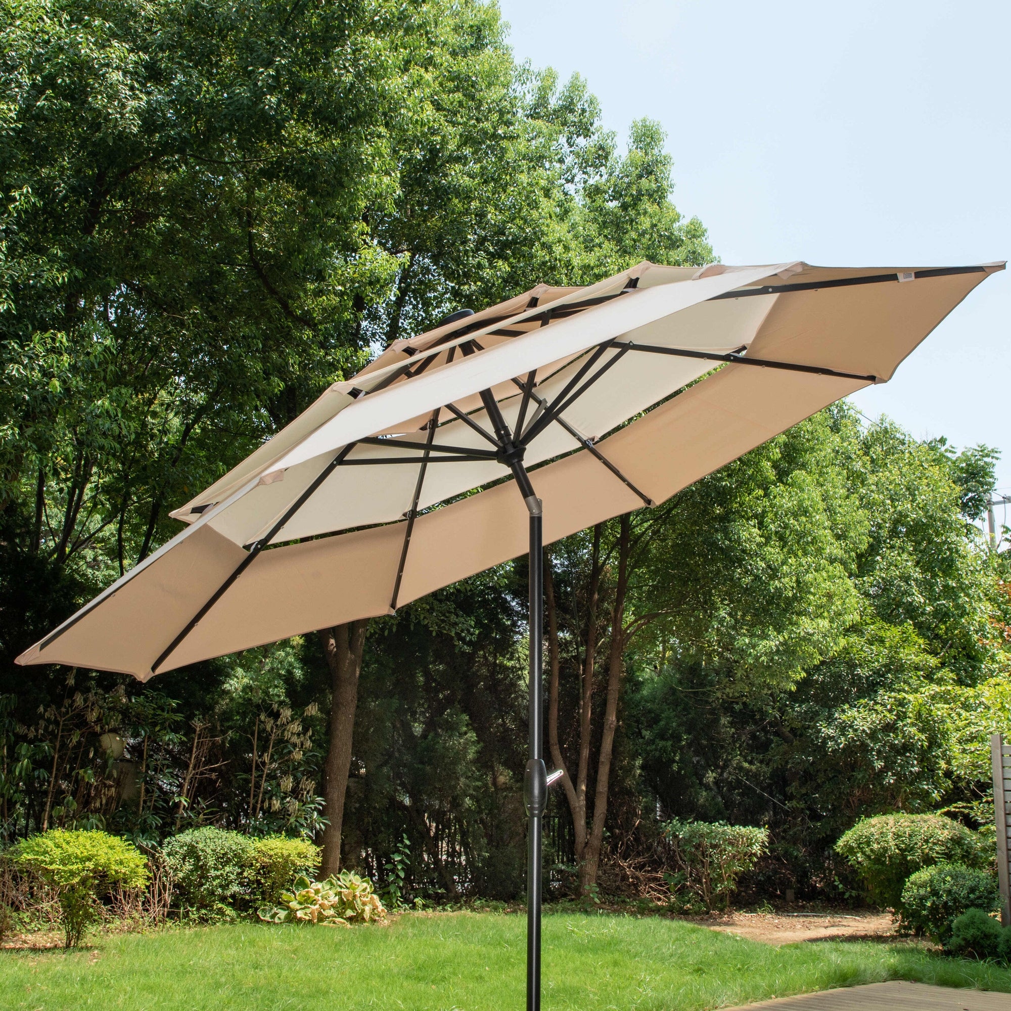 MAISON ARTS 10ft 3 Tier Auto-tilt Patio Umbrella Outdoor Double Vented Umbrella with LED Lights