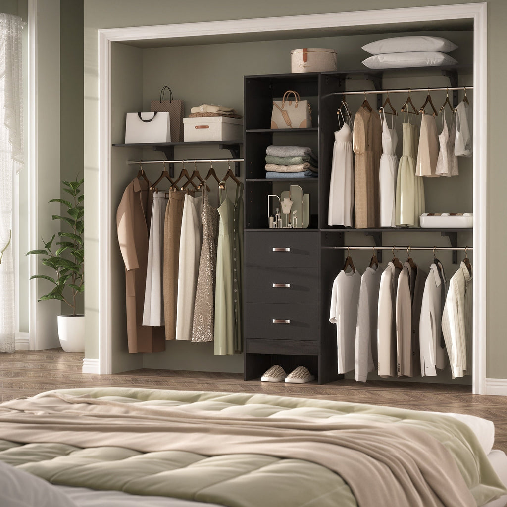 Rackcog 120'' Adjustable Closet Organizer with Drawers, Closet System with DIY Shelves for Reach-in and Walk-in Closet