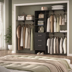 Rackcog 120'' Adjustable Closet Organizer with Drawers, Closet System with DIY Shelves for Reach-in and Walk-in Closet