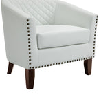 2 Set 29 W Vegan Leather Barrel Accent Chairs with Nailheads Trim