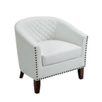 2 Set 29 W Vegan Leather Barrel Accent Chairs with Nailheads Trim
