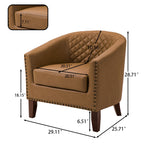 2 Set 29 W Vegan Leather Barrel Accent Chairs with Nailheads Trim