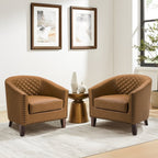 2 Set 29 W Vegan Leather Barrel Accent Chairs with Nailheads Trim