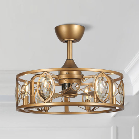 22 Modern Crystal Caged Ceiling Fan Chandelier with Remote