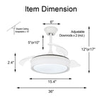 Bella Depot 36 Modern Retractable Ceiling Fan with Led Light, 6-Speed Reversible Blades with Remote