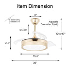 Bella Depot 36 Modern Retractable Ceiling Fan with Led Light, 6-Speed Reversible Blades with Remote
