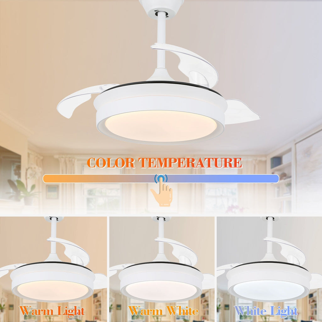 Bella Depot 36 Modern Retractable Ceiling Fan with Led Light, 6-Speed Reversible Blades with Remote