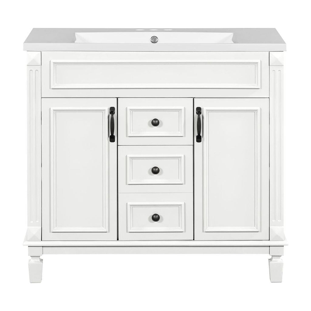 36'' Modern Bathroom Vanity with Top Sink and Mirror Cabinet,2 Doors and 2 Drawers