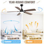 48 and 52 Integrated LED Ceiling Fan with Light and Remote, Reversible DC Motor