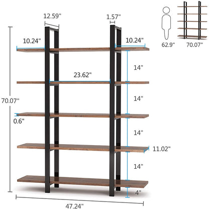 5-Tier Bookshelf, Vintage Industrial Style Bookcase