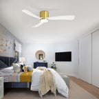 52 Inch Black/White Flush Mount LED Ceiling Fan with Lights Remote(3-Blade)