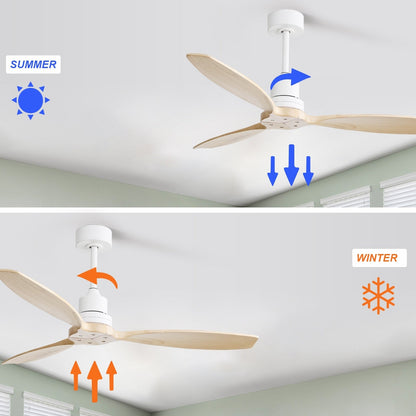 52 inch Modern Solid Wood / ABS Ceiling Fan With Remote Control(No Light),6 WInd Speed,Reversible Airflow