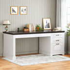 Farmhouse Executive Desk Home Office Desk File Drawer Monitor Stand Power Outlet