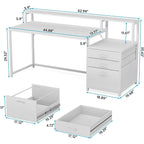 63 Computer Desk with Monitor Stand, Ergonomic Home Office Desks with Drawers File Cabinet