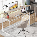63 Computer Desk with Monitor Stand, Ergonomic Home Office Desks with Drawers File Cabinet