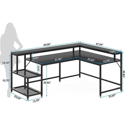 L Shaped Desk with Monitor Shelf, Reversible Corner Computer Desk for Office Home 69
