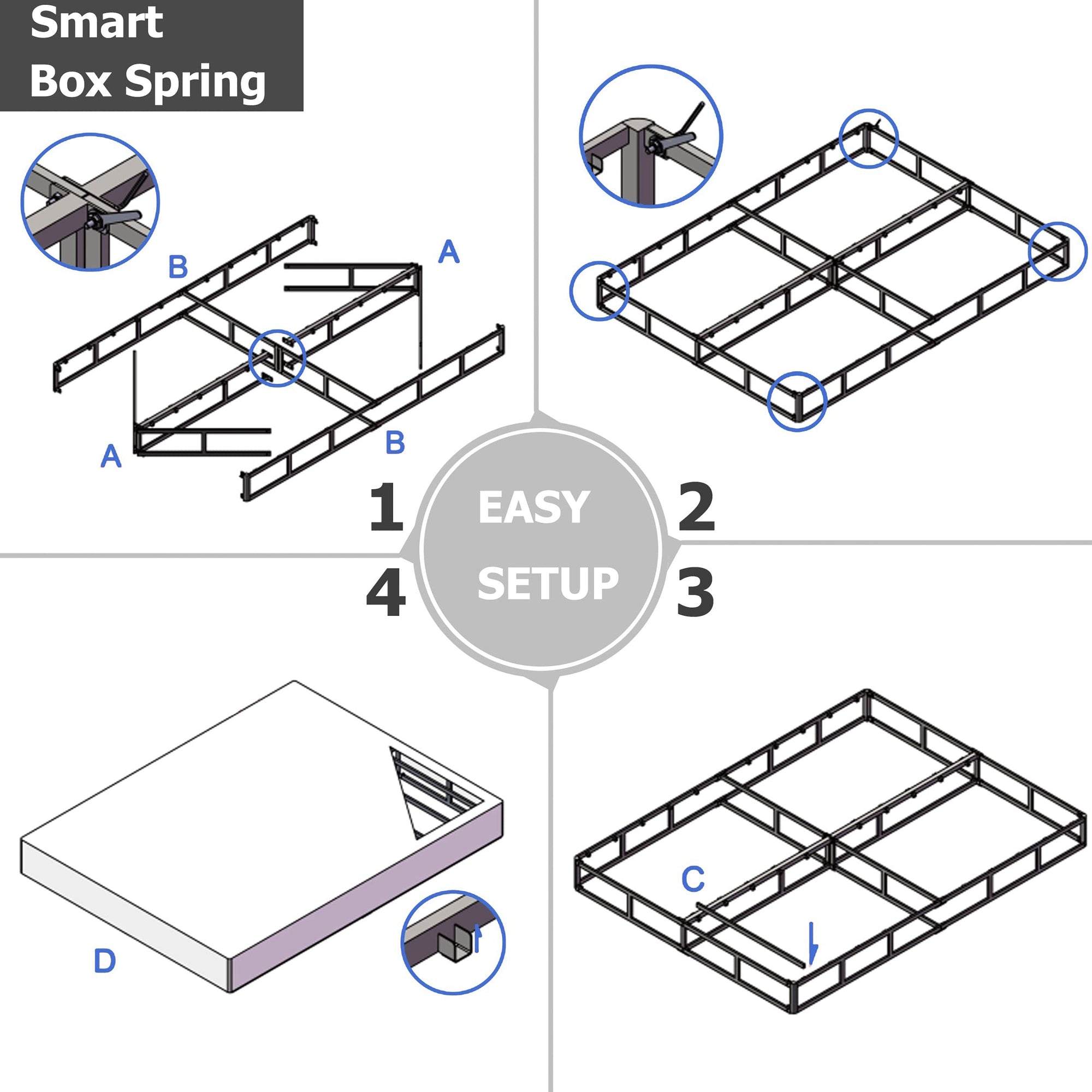 FSCHOS 7 Inch Metal Box Spring, Basics Mattress Foundation, No Legs