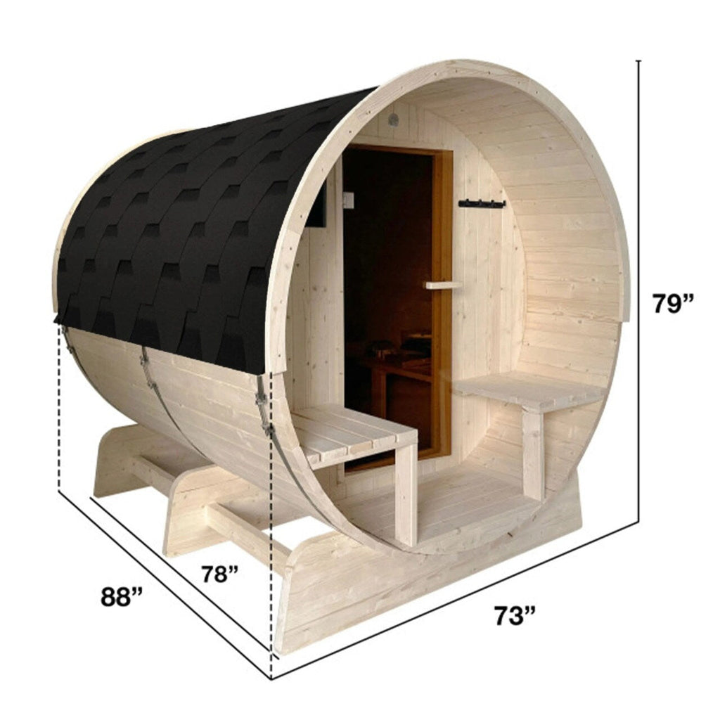 ALEKO 6-8 Person White Finland Pine Barrel Sauna with UL Electrical Heater - 88L x 73W x 79H inch