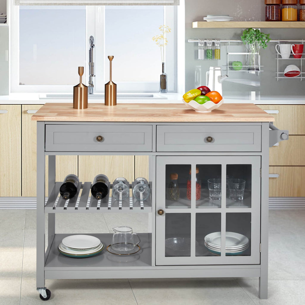 AVAWING 42 Rolling Kitchen Island Microwave Cabinet Trolley Cart