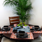 Abstract Square Double Bowl Black Stoneware Dinnerware Set 16 Pieces