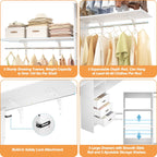 Rackcog 120'' Adjustable Closet Organizer with Drawers, Closet System with DIY Shelves for Reach-in and Walk-in Closet