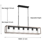 Allegray 52in Farmhouse 7-light Linear Chandelier Rectangle Kitchen Island Pendant