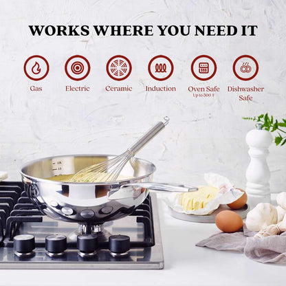 Alva Maestro 5-Ply Stainless Steel Saucier Pan - 1.6 Qt. Non-Toxic