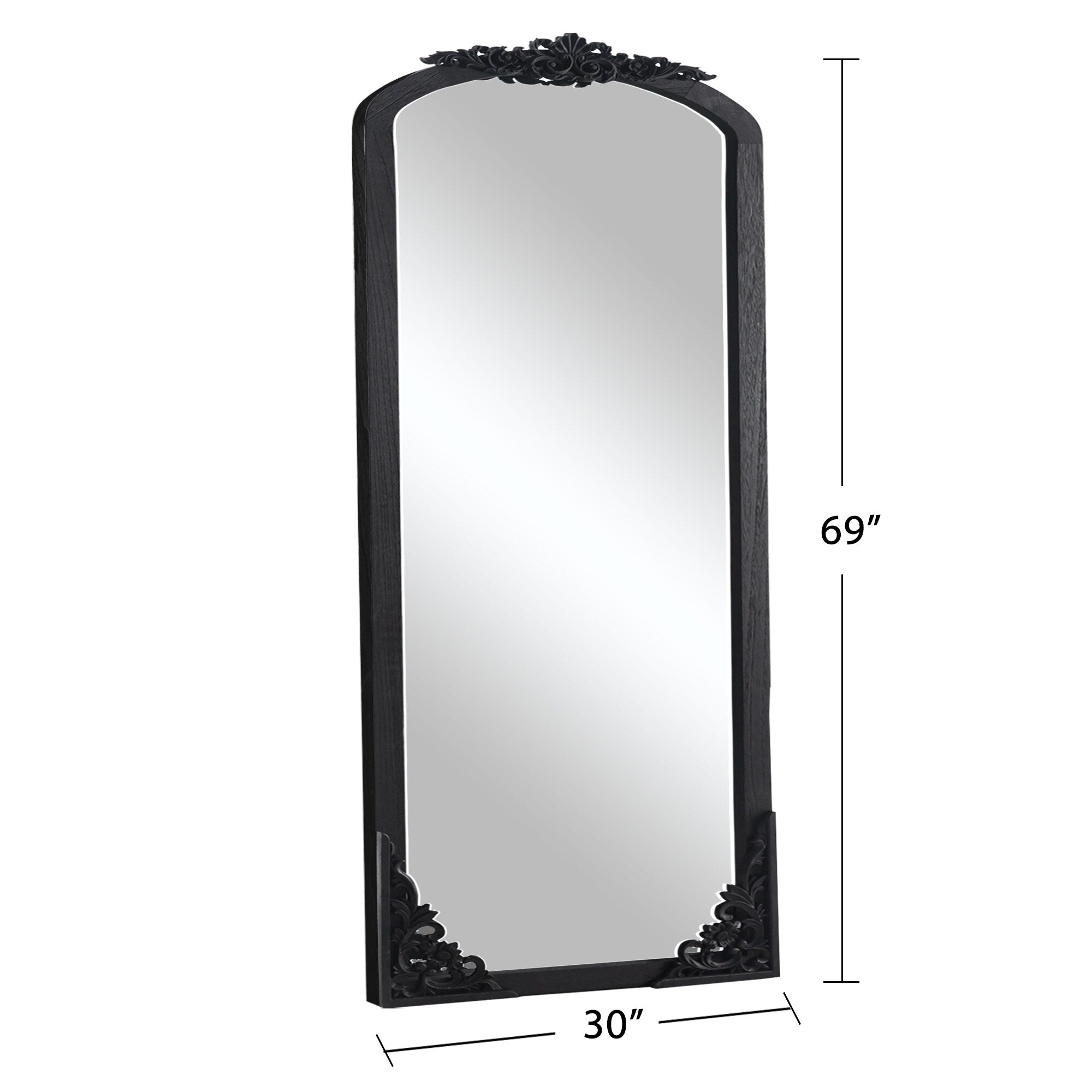 Arched Full-Length Solid Wood Carving Floor Mirror