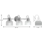 Archie Collection Three-Light Polished Chrome Clear Double Prismatic Glass Coastal Bath Vanity Light - 8.75 x 26.25 x 7.25
