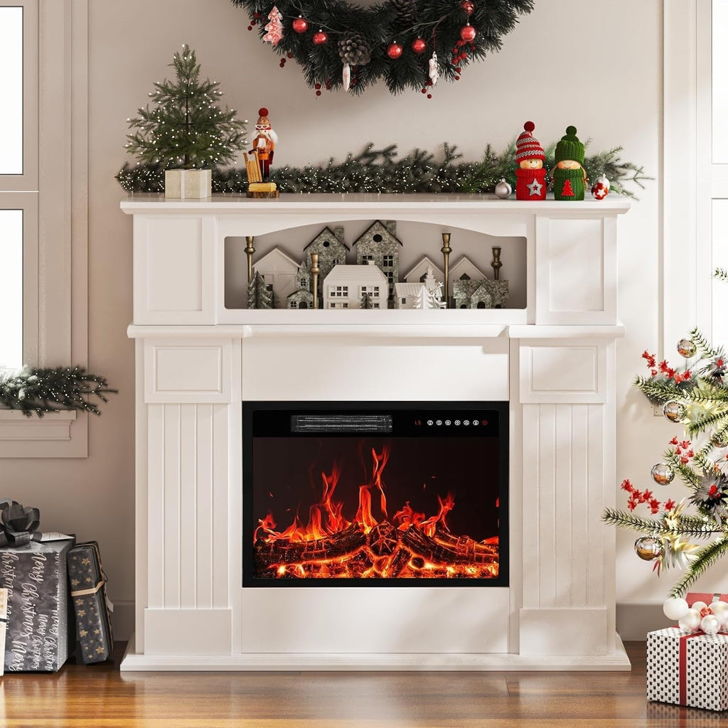 BOSSIN 43 Electric Fireplace with Mantel, 23 inch Electric Fireplace Insert,Freestanding TV Stand with Fireplace Wooden Firebox