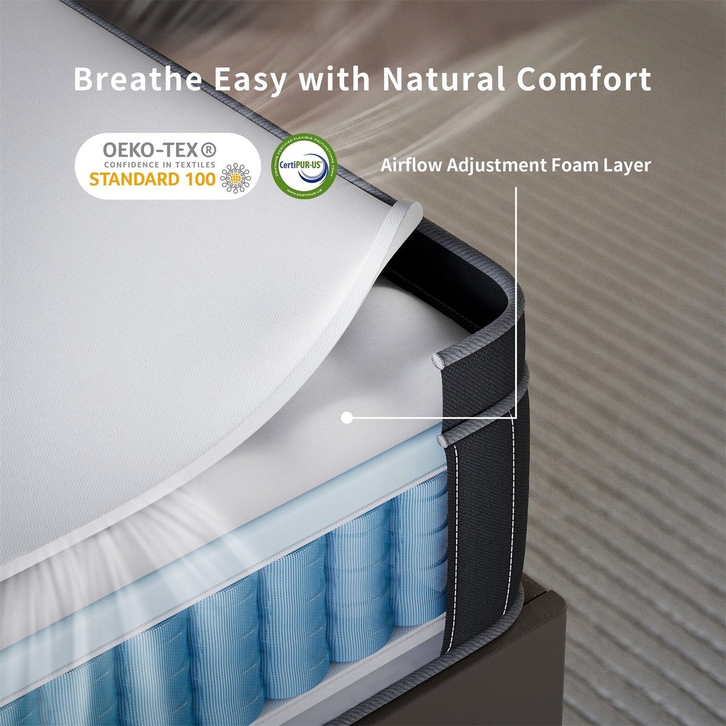 Matelas hybride à ressorts refroidissants SweDrea 12 po, fermeté moyenne, isolation des mouvements, certifié CertiPUR-US, SGS et OEKO-TEX