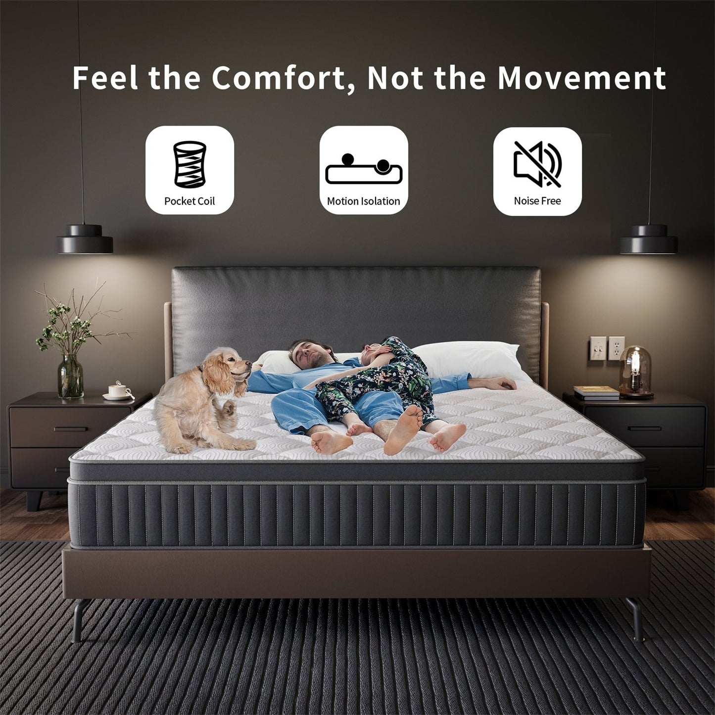 Matelas hybride à ressorts refroidissants SweDrea 12 po, fermeté moyenne, isolation des mouvements, certifié CertiPUR-US, SGS et OEKO-TEX