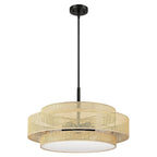 Bayou 5-Light Black Coastal Drum Chandelier with Double Rattan Shade - 24''W