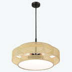 Bayou 5-Light Black Coastal Drum Chandelier with Double Rattan Shade - 24''W