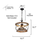 Bella Depot 5-Light Rustic Cage Wood Chandelier Dimmable Lighting, 15.7 Adjustable Farmhouse Pendant Light for Kitchen Island
